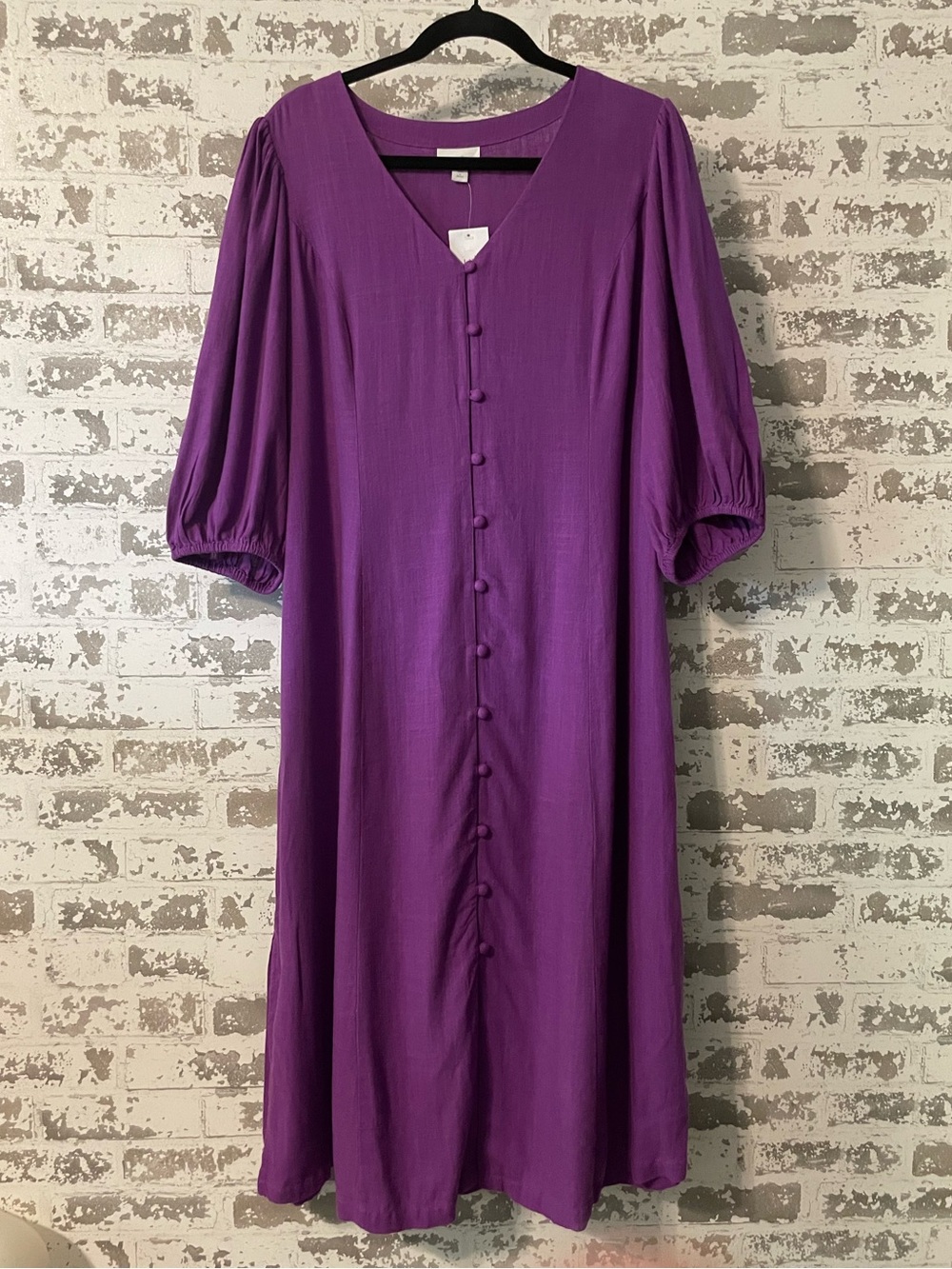 J. Jill Gem Purple Linen Blend Midi Dress NWT Puff Sleeve Button Front LP